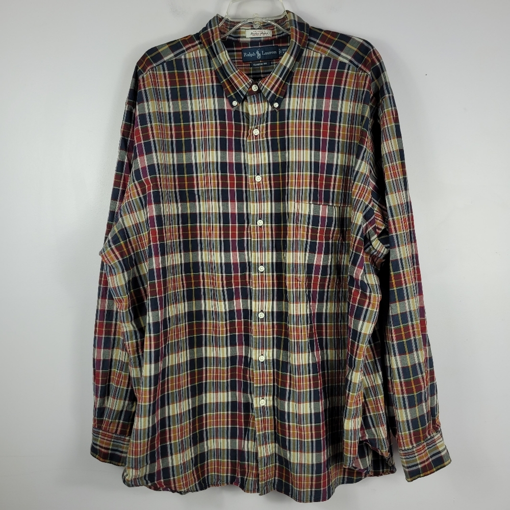 Ralph Lauren Bleeding Madras Plaid Men's Button Down Shirt 3XB